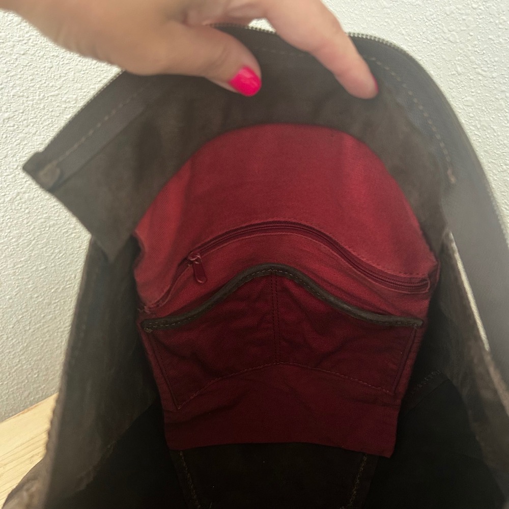 Nicoli Brown Italian Suede slouchy Shoulder Bag Whipstitch + inside pocket - Picture 6 of 12